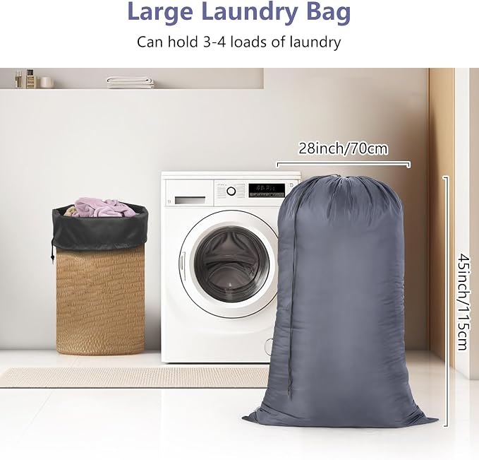 OTraki 2 Pack Large Laundry Bag 28x45 Inch Heavy Duty Laundry Wash Bag | Laundry Basket Liner Bags Hamper Bag Dirty Clothes Organizer with Drawstring Closure Drying Do Not Exceed 176℉, Grey&Black