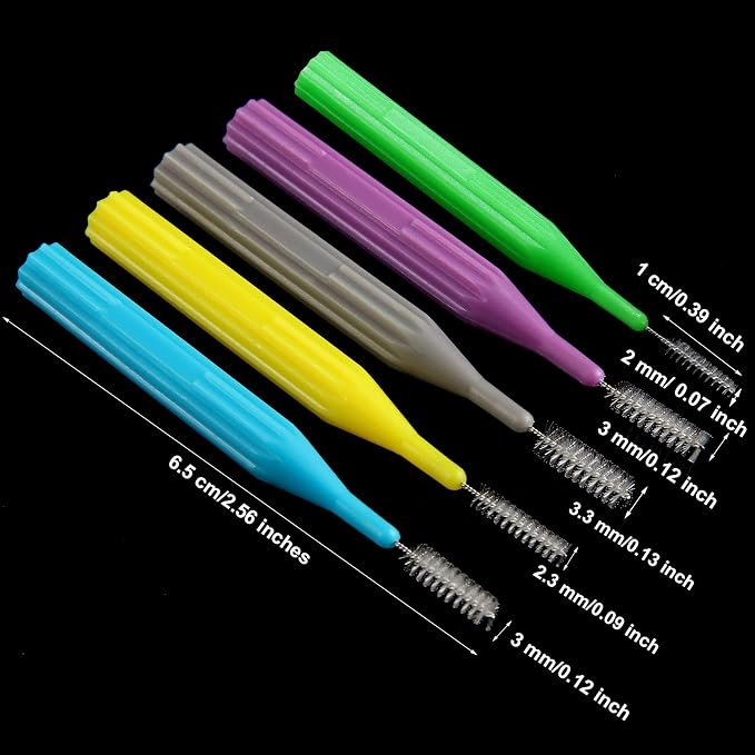 Patelai 100 Count Interdental Brush Set, Soft Braces Cleaner Picks with Cap, Multi Size Teeth Gap Cleaning Tool for Orthodontic Care Bridge Implant Travel Kit(Light Blue, Yellow, Gray, Purple, Green)