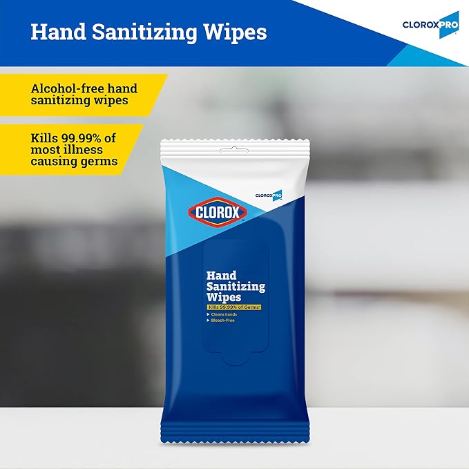 Clorox Pro Alcohol Free Hand Sanitizer Wipes with BZK, Gentle Bleach-Free Sanitizing Wipes for Hands - 0.13% BZK Formula, FDA Registered, Resealable Travel Pouch, 20 Count