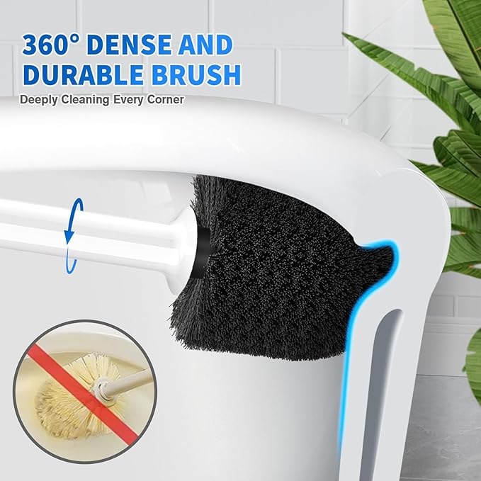 LOVLOY Toilet Plunger and Brush, Bowl Brush and Heavy Duty Toilet Plunger Set with Ventilated Holder, 2-in-1 Toilet Brush and Plunger Combo for 5.3-inch Toilet Drain Bathroom Cleaning (White)