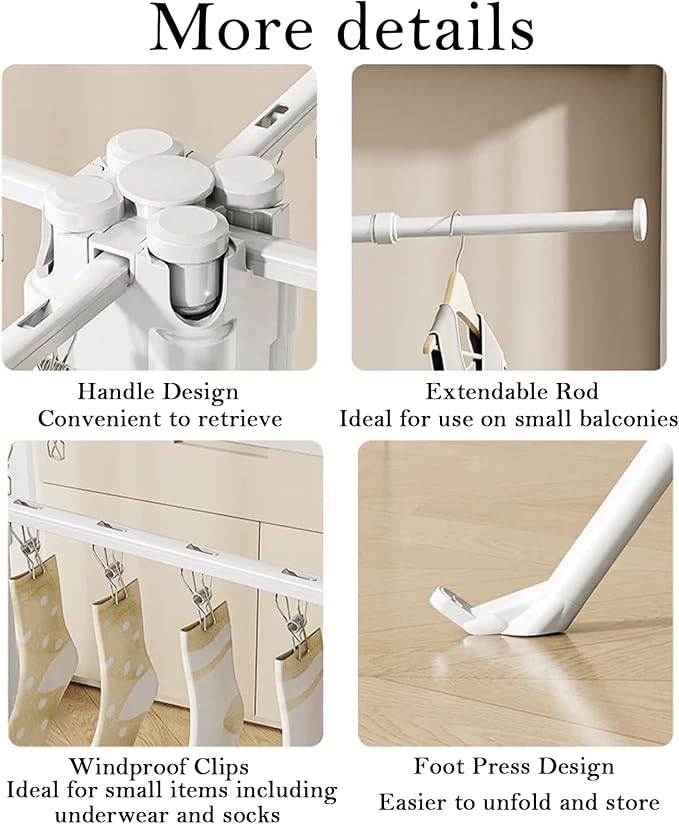 4-Legged Clothes Drying Rack Foldable, Drying Rack Clothing Floor Standing Laundry Drying Rack Collapsible Drying Racks with Sock Clips & Shoe Holders for Indoor and Outdoor Balcony Bedroom Apartment