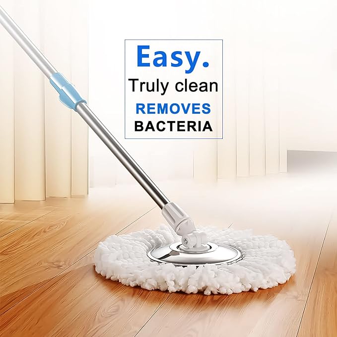 Spin Mop Bucket 360° with Wringer Set, Stainless Steel Mop System, 3 Absorbent Microfiber Mop Head Eefills, for Household Kitchen Floor Cleaning