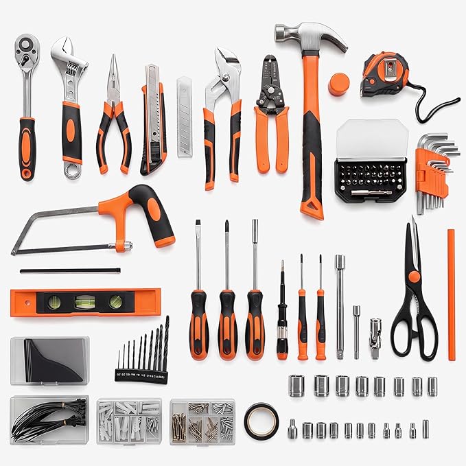 NEWBULIG 330-Piece Complete Tool Box Set, Durable Homeowners Tool Kit with Pull-Out Drawer, Versatile Home Repair Kit for Auto & Household, DIY Projects, Black-Yellow