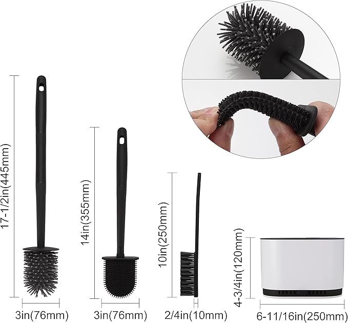 Toilet Brush and Holder Set for Bathroom,Flexible Toilet Bowl Brush with Silicone Bristles,Ventilation Slots Base (Matte Black)