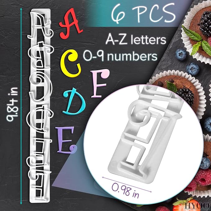 Fondant Letter Cutters for Cake Decorating – Plastic Alphabet Fondant Cutters with A-Z Letters and 0-9 Numbers (9.84" L × 0.98" W), Multipurpose Letter Molds – Cake Decorating Letters for Sugar Paste