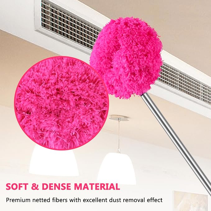 Ceiling Fan Cleaner Duster Reusable Microfiber Ceiling Fan Blade Cleaner Removable Duster with Extension Pole Adjusts 13 to 49.7 Inch for Cleaning Walls Bookshelves Furniture Door Window Top (Rosy)