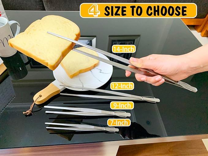 JETKONG Food Tweezers Precision Serrated Tips Kitchen Tweezers Professional Cooking Tweezer Tongs, Set of 3 (7 9 12 Inch, Silver)
