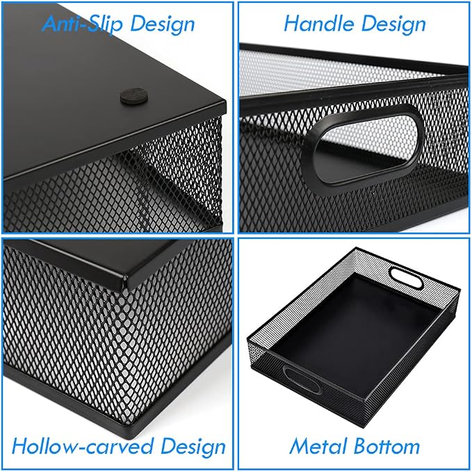 2Pcs Desk Drawer Organizer, Stable Metal Mesh Desk Storage Tray, Versatile Storage Box Set for Office Home Supplies,13 x 9 inches