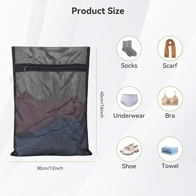 OTraki 2 Pack Durable Mesh Laundry Bags for Delicates 12x16 Inches | Breathable Washing Bags with Sturdy Zipper Reusable Lingerie Bags for Clothes Pants Underwear Bra Socks