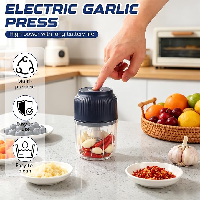 Electric Garlic Chopper, Mini Portable Veggie Chopper Garlic Grinder Masher Onion Chopper, Rechargeable Cordless Food Processor & Food Chopper for Garlic Onion Ginger Chili Vegetables, 400ml (White)