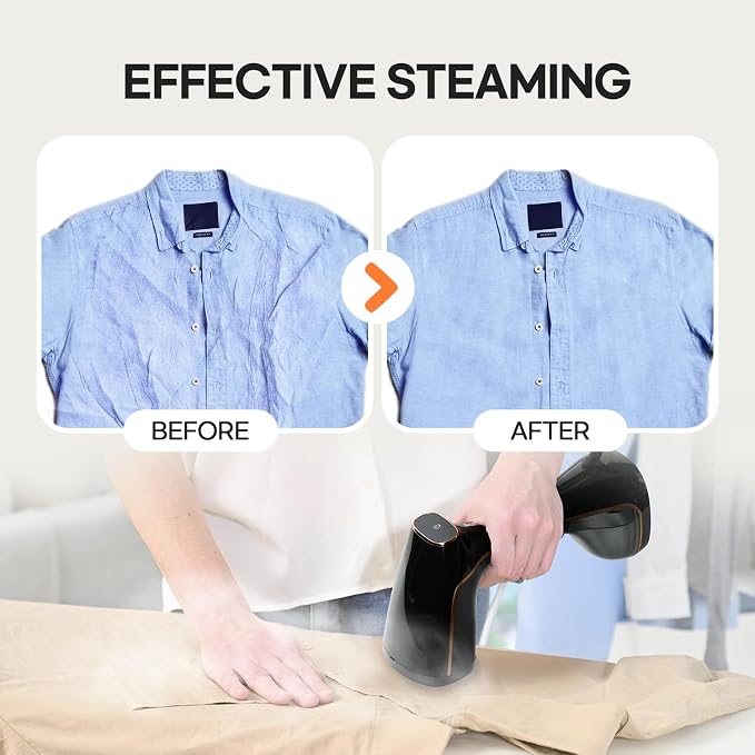 HubiCare Handheld Garment Steamer for Clothes - 1500W TurboSteam, 3 Steam Levels, 320ml Big Capacity, Strong Penetrating Steam, 20s Fast Heat-up, Steam Iron Fabric Wrinkle Remover (Black)