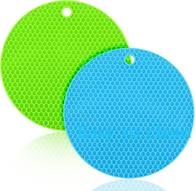 2 PCS Rubber Jar Openers 7 Inch Round Silicone Jar Opener Gripper Pads Non-Slip Kitchen Lid Opener Multi-Function Coasters Bottle Grippers for Kids Seniors with Arthritis Weak Hands Green, Blue