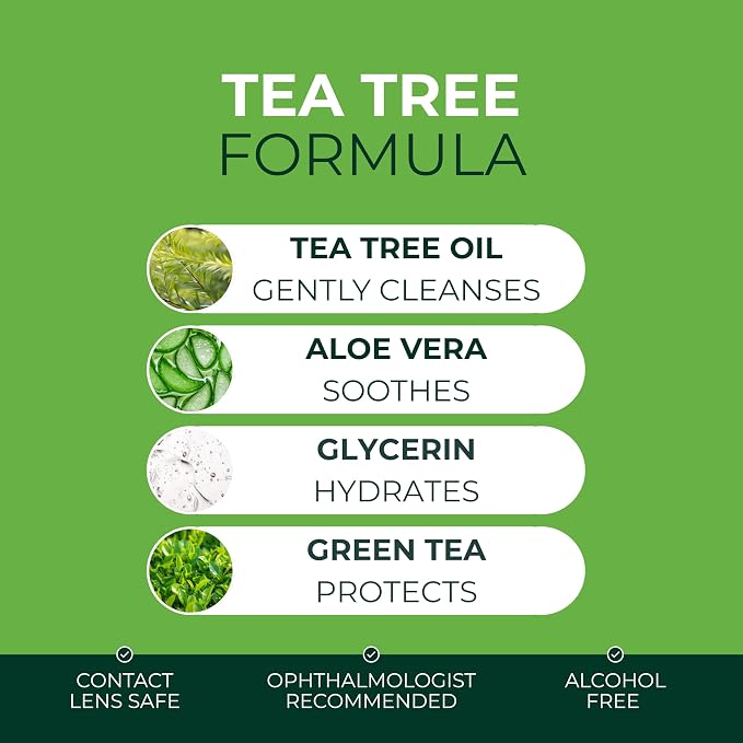 NOVEHA 180PCs Tea Tree Oil Eyelid & Lash Wipes With Hyaluronic Acid, Green Tea & Chamomile For Blepharitis & Itchy Eyes, Individually Wrapped Eyelash Wipes Natural Makeup Remover & Daily Cleanser