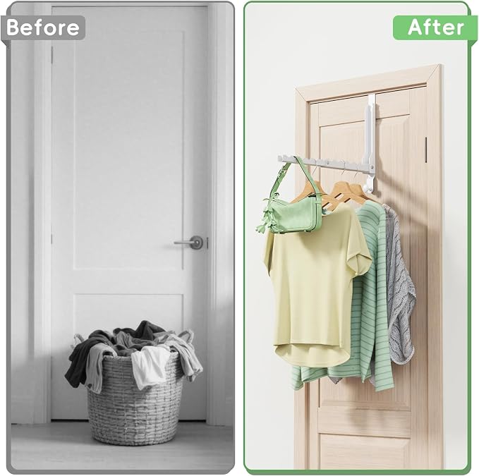 2 Pack Over The Door Hooks, Extended Over The Door Clothes Hanger with 11 Ridges,Space-Saving Over The Door Rack Door Hooks for Hanging Clothes,Larger Capacity Over The Door Hanger,Upgraded version.