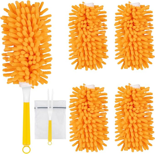 4 Pack Reusable Duster Refills Compatible with Swiffer Duster | Washable 360 Heavy Duty Microfiber Dusters, Include 1 Handle & Laundry Bag, Home & Office Cleaning and Dusting