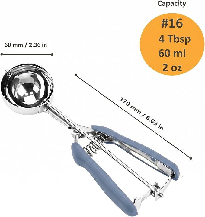 Ice Cream Scoop, Cookie Scoop, 4Tbsp/ 60ml/ 2oz Cookie Scoops for Baking, 18/8 Stainless Steel Cookie Scooper for Baking, Ice Cream Scooper with Trigger Release, Cupcake Scoop (Blue Gray)