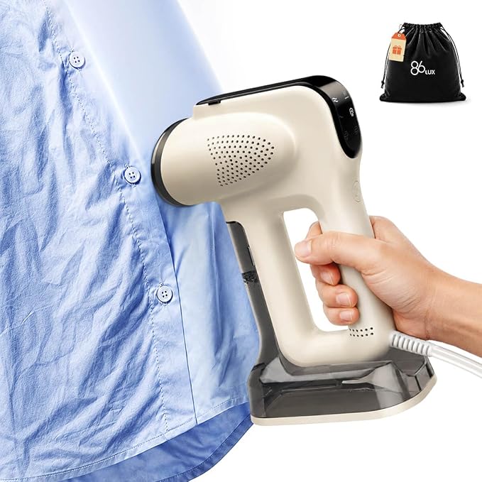 86lux Vacuum Steamer for Clothes, Handheld Travel Garment Steamer, Beige | 340ml Large Water Tank,3800Pa Suction, Fast Heat-Up 2-in-1 Steam Iron Wrinkle Remover for Travel, Shirts & Delicates