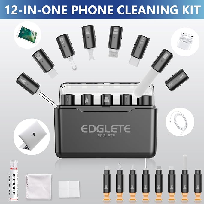 iPhone Cleaning Kit for Charging Port Cell Phone USB C with Storage Case | Multi-Tool, Cleaner Kit for AirPod, iPhone Cleaner, Portable Repair Tool, for Lightning Charger Cable iPad Electronic Devices