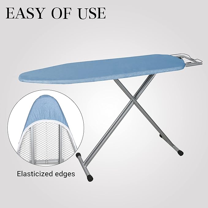 ZOES HOMEWARE Ironing Board Cover and Pad | 100% Cotton Cover with Padding Standard Size with Aluminum Coating | Heat-Reflective Ironing Board with Elastic Edges Set | 54"x15" Blue