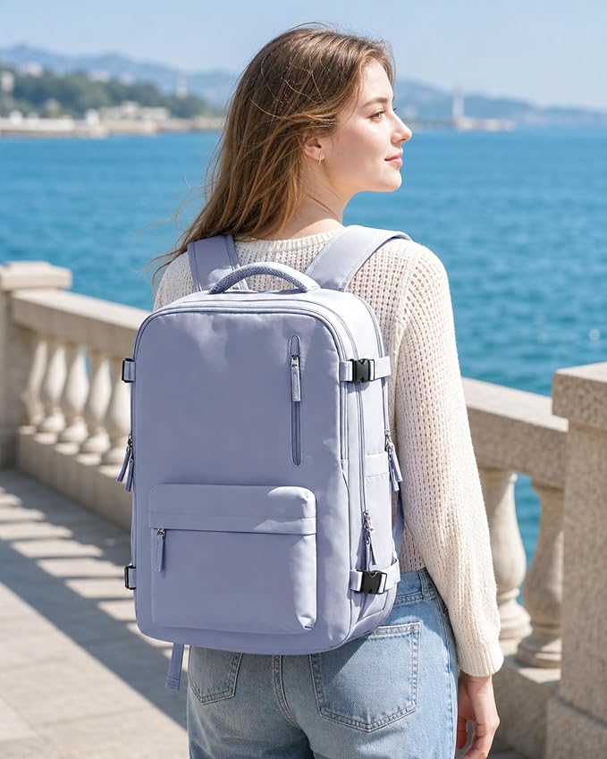 WONHOX Vacuum Seal Backpack for Travel with Air Pump 18x14x8 inches Vacpack Carry on Flight Approved Compression Daypack Laptop Space Saver Bag Storage with Vacuum System Travel Bags Women TaroPurple