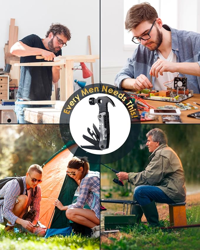 Mens Gifts Camping Tools Gadgets, Multitool Hammer Gift for Dad Boyfriend | Christmas Stockings Stuffers Gifts for Men Dad, Camping Outdoor Gadgets, Unique Idea Present for Women Adult Birthday Holiday