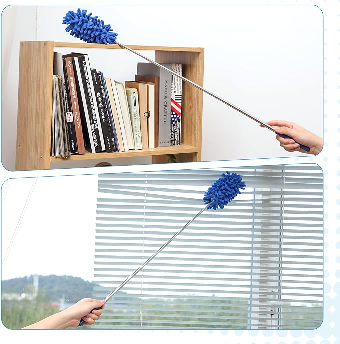 ZZ LAZYCOTTAGE 12 Pack Microfiber Dusters for Cleaning, High Duster with Extension Pole, Long Handled Feather Dusters, Household Cleaning Supplies for Ceiling, Car, Furniture, Fan, Sofas(Blue)