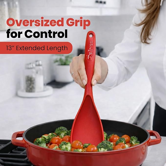 Silicone Spoon Spatula for Cooking - Multifunction Scoop Spatula Spoonula - Heat Resistant Cooking Spoon for Nonstick Cookware - Large Silicone Kitchen Spoon - Seamless Design (Red,1pc)