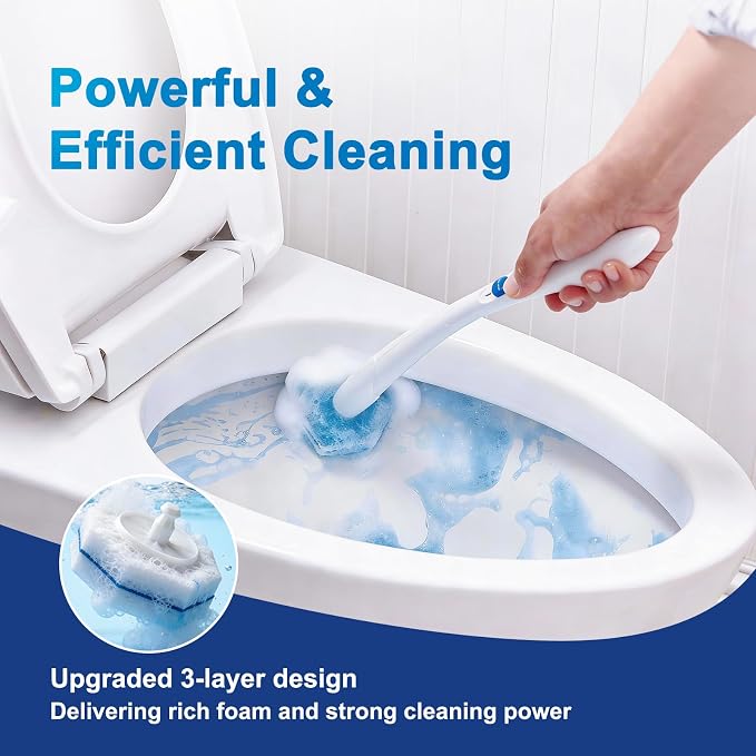 60pcs Toilet Cleaner Refill Pads for Clorox Wand | Upgrade 3-Layer, Won't Fall Apart, Powerful Foam, Safe On Porcelain