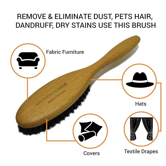 Clothes Brush – Boar Bristle Garment Brush for Suits, Jackets & Wool – Removes Lint, Dust & Pet Hair – Wooden Handle – Made in Germany