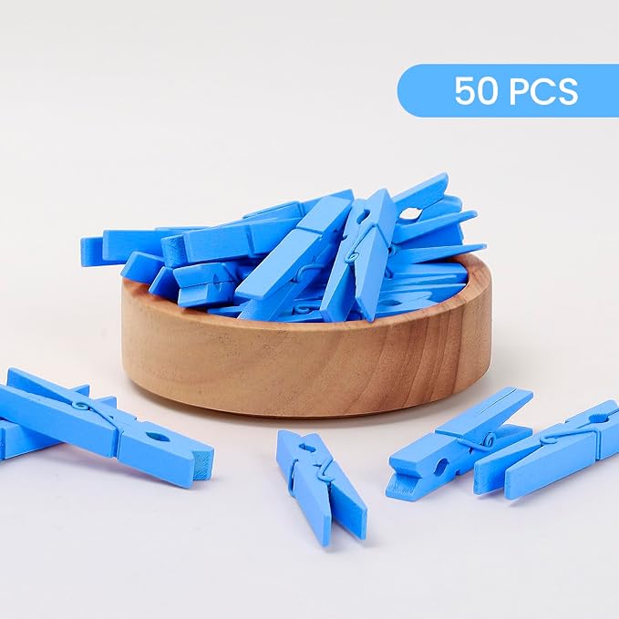 50PCS Colored Wooden Clothespins 2.9 Inch Color Clothes Pins for Pictures | Colorful Close Pins Wood for Photos Classroom School Decoration Craft Cheer, Deep Blue