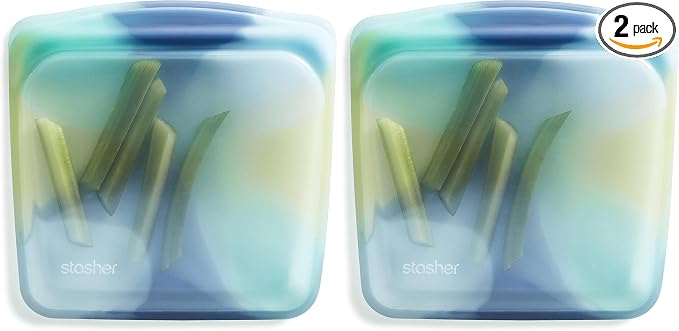 Stasher Premium Reusable Silicone Food Storage Bags, 2-Pack, Tie Dye Blue | Food-Safe Silicone, Leak-Free, BPA-Free, Eco-Friendly, Freezer, Microwave, Dishwasher, Oven Safe, Meal Prep, Lunch Container