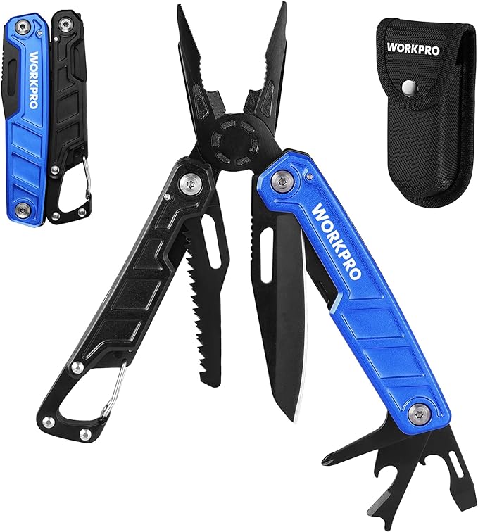 WORKPRO Multitool-11 in 1 Camping Tools with Mini Hammer | EDC Gear Multi Tools Hammer with Safety Lock and Pouch-Mini Multitools Gifts for Men and Women