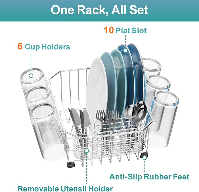 GSlife Mini in Sink Dish Drying Rack - Stainless Steel Small Dish Drainer for RV Kitchen Apartment Sink, 9.5" W x 13.4" L