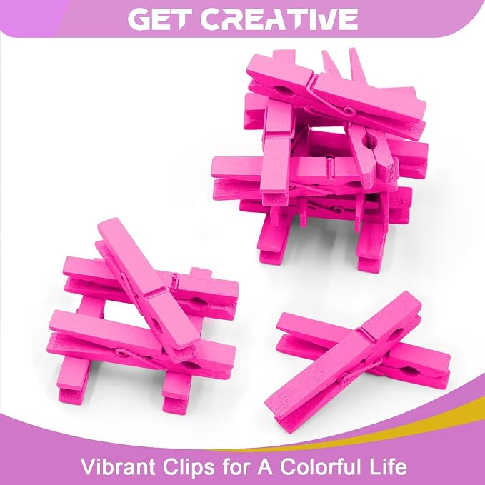 100 Pcs Wooden Clothespins - 2.9 Inch Clothes pins Cheer Clips Heavy Duty | Vibrant for Crafts Classroom Decorations Clothing Pictures Laundry Solid Wood No Splinters Fade‑Proof Magenta Pink