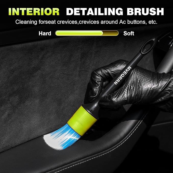 MVEQRRN 9PCS Car Detailing Brush Set, Boar Hair Detailing Brushes,Car Detailing Wheel Kit (Green) | Ultra Soft No Scratch, Car Dust Brush,Car Detailing Brushes Kit, Detail Brushes Car Detailing for Interior Exterior
