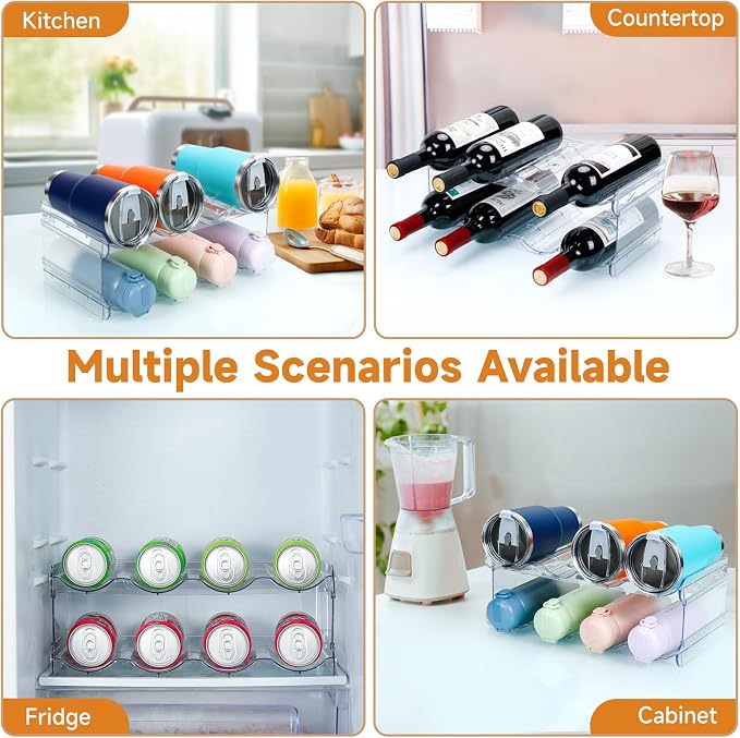 Stackable Water Bottle Organizer, SPOSPO Large Compartment Water Bottle Holder, 2 Tier Clear Water Bottle Organizer for Cabinet, Water Bottle Rack for Kitchen Organization and Storage - Hold 8 Bottles