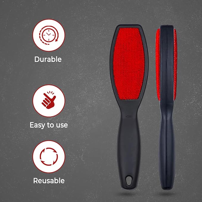 Bistras 2pk Double Sided Fabric Lint Brush with Comfort Grip Handle, Lint Remover for Clothes, Pet Hair, Fuzz, Dust, Furniture