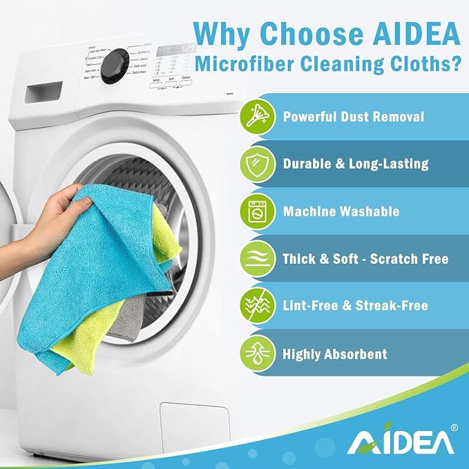 AIDEA Microfiber Cleaning Cloth-400PK, Microfiber Towels for Cars 12"x12" | Absorbent Cleaning Rags, Reusable Microfiber Towels Lint-Free, Dish Rags Streak-Free for Home /Kitchen Bulk Rags (Multicolor)