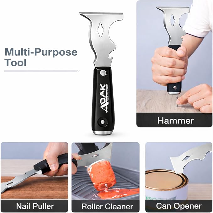 Adak 10-in-1 Paint Scraper and Painter’s Tool – Multi-Purpose Painter’s Knife, Putty & Spackle Scraper for Wood, Metal & Wall Repairs – Ideal for Painting, Cleaning & Finishing Jobs