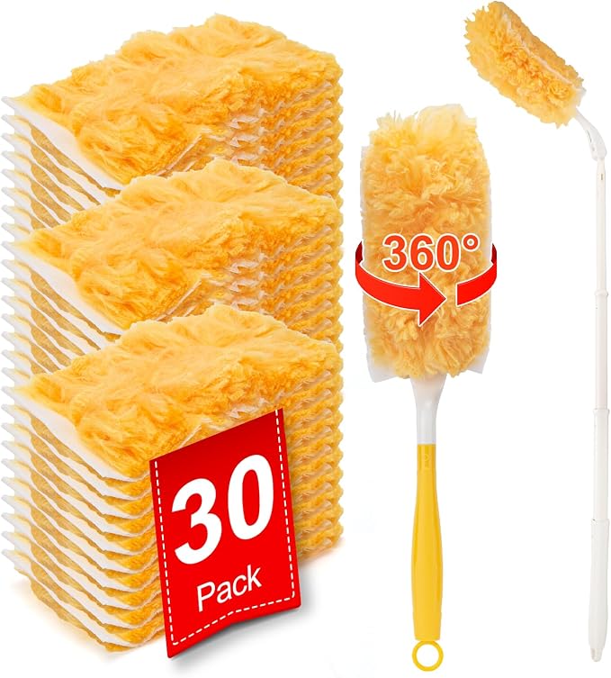 360° Heavy Duty Duster Refill Kit, 1Extended Handle 1Short Handle 30Refills | Heavy Duty,Disposable Dusting Kit for Cleaning, 1 Extended Handle, 1 Short Handle, 30 Refills
