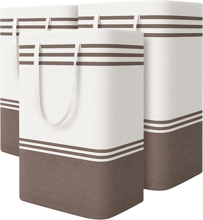 TranquilRelax 3-Pack Laundry Basket, Laundry Hamper, Khaki-88L | Freestanding＆Water-Resistant Laundry Hamper, Collapsible Tall Clothes Hamper with Carry Handles for Clothes, Laundry Basket