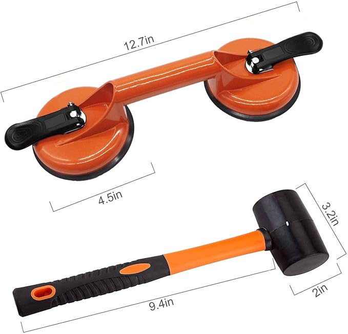 Floor Gap Fixer Tool for Laminate Floor Gap Repair Include Suction Cup and Mallet (Can't use on scraped surface floor)-Orange Kit | Vinyl Floor Gap Repair Tool With Suction Cup Mallet Can't use on scraped surface floor, Smooth Surface Use