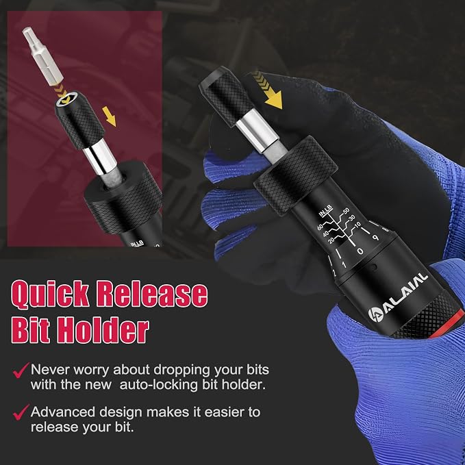 Torque Screwdriver Set 10-60 in-lb, Adjustable Torque Driver Kit | Inch Pound Torque Wrench with S2 Steel Bits & Case – Prevents Over-Tightening for Bike Repair, Scope Mounting & Optics, Red