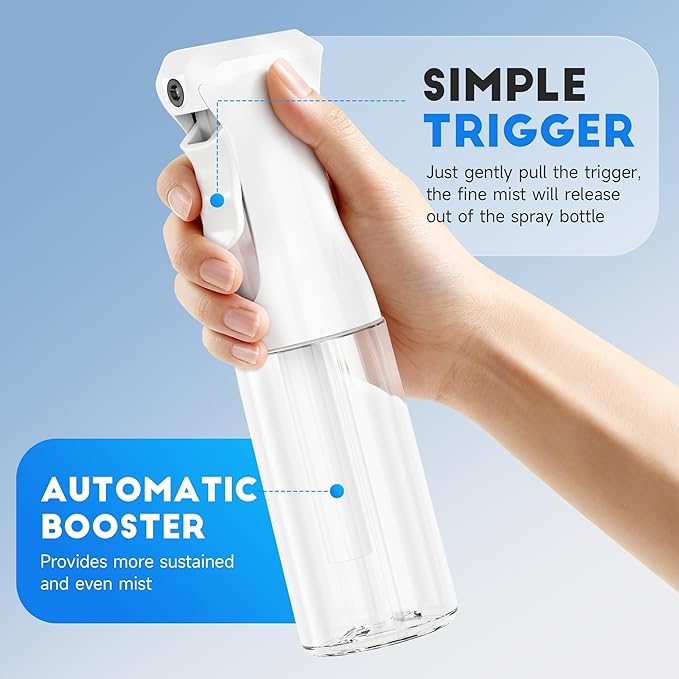 Spray Bottle for Hair, Continuous Ultra Fine Mister Spray Bottle, Refillable Water Sprayer for Hairstyling, Plants, Pets, Cleaning, Skincare (3 Pack 10.1OZ/300ML,White+Black+Terracotta)