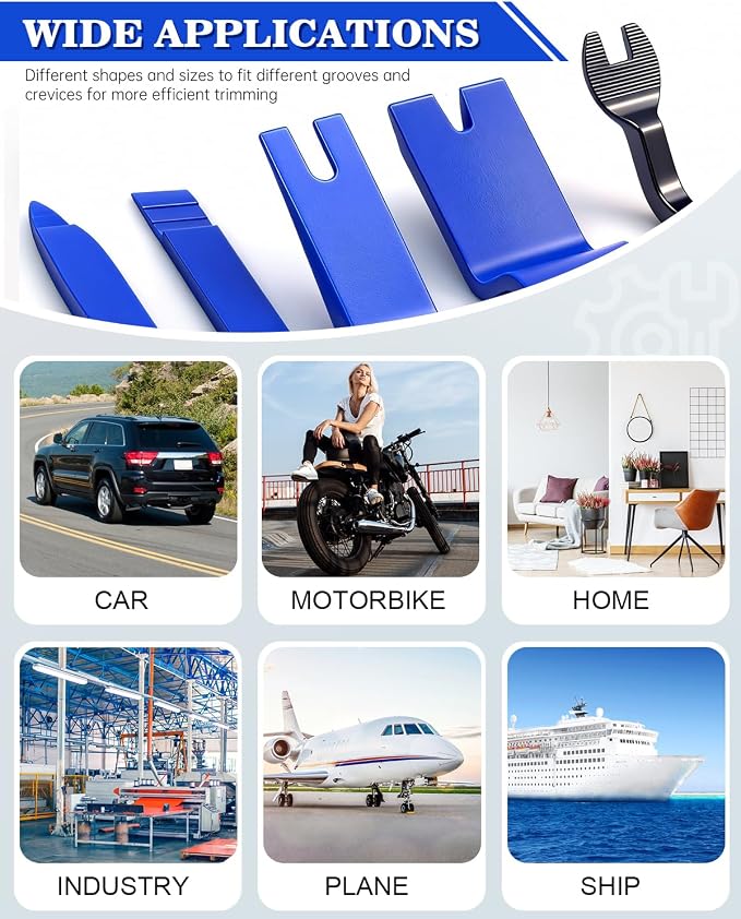19Pcs Trim Removal Tool, Car Panel Dashboard Door Audio Trim Removal Tool Kit, Auto Clip Pliers Fastener Remover Set, Plastic Pry Tool, Automotive Upholstery Removal Kit