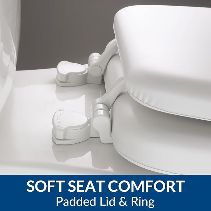 Mayfair Padded Toilet Seat, Cushioned Soft Vinyl over Wood Core Seat, Secure Hinges, Easy Clean, Made in USA, Round, White (Pack of 2)