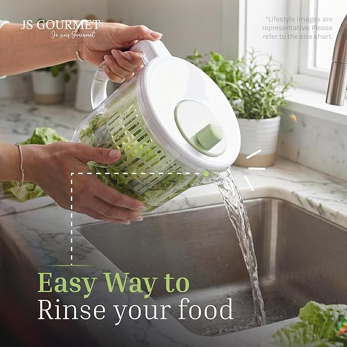 JS Gourmet Salad Spinner – 2.37L (10 Cup), BPA-Free Manual Vegetable Spinner with Strainer Basket, Durable Kitchen Gadget, Easy Spin Dryer Bowl for Lettuce, Fruits & Greens