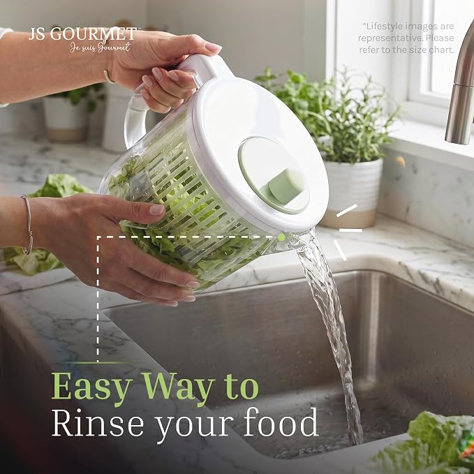 JS Gourmet Salad Spinner – 4.73L (20 Cup), BPA-Free Manual Vegetable Spinner with Strainer Basket, Durable Kitchen Gadget, Easy Spin Dryer Bowl for Lettuce, Fruits & Greens