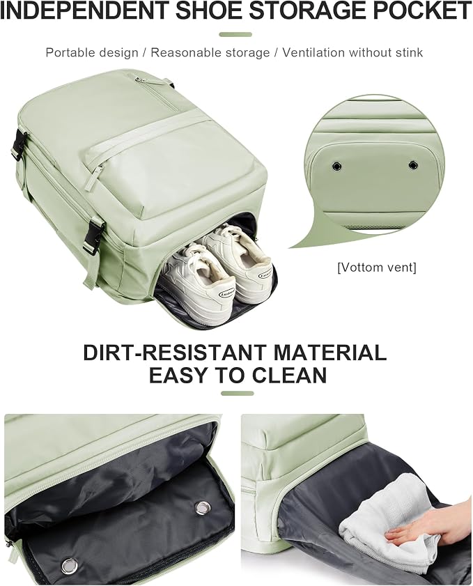 Travel Backpack Women,Carry On Backpack Flight Approved 18x14x8 inches Bag Spirit Airlines Personal ltem,College Sports Hiking Rucksack Waterproof Outdoor Casual Daypack Laptop Blackpack,MintGreen