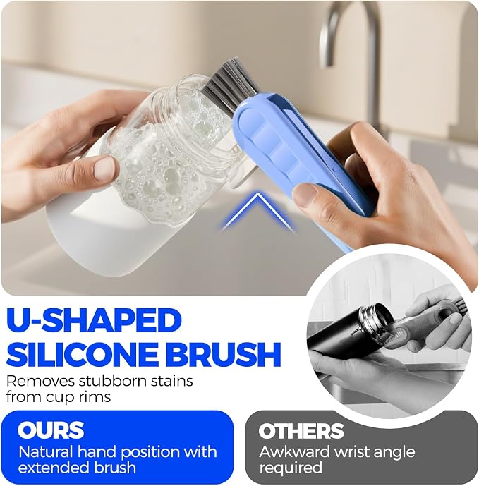 Holikme 6 Pack 4 in 1 Cup Lid Cleaning Brush 3 Straws Bottle Brush,Carrot | 4 in 1 Cup Lid Cleaning Brush Multifunctional Bottle Brush, Silicone Cup Lid Gap Cleaner, Bristle Crevice Cleaning Brush